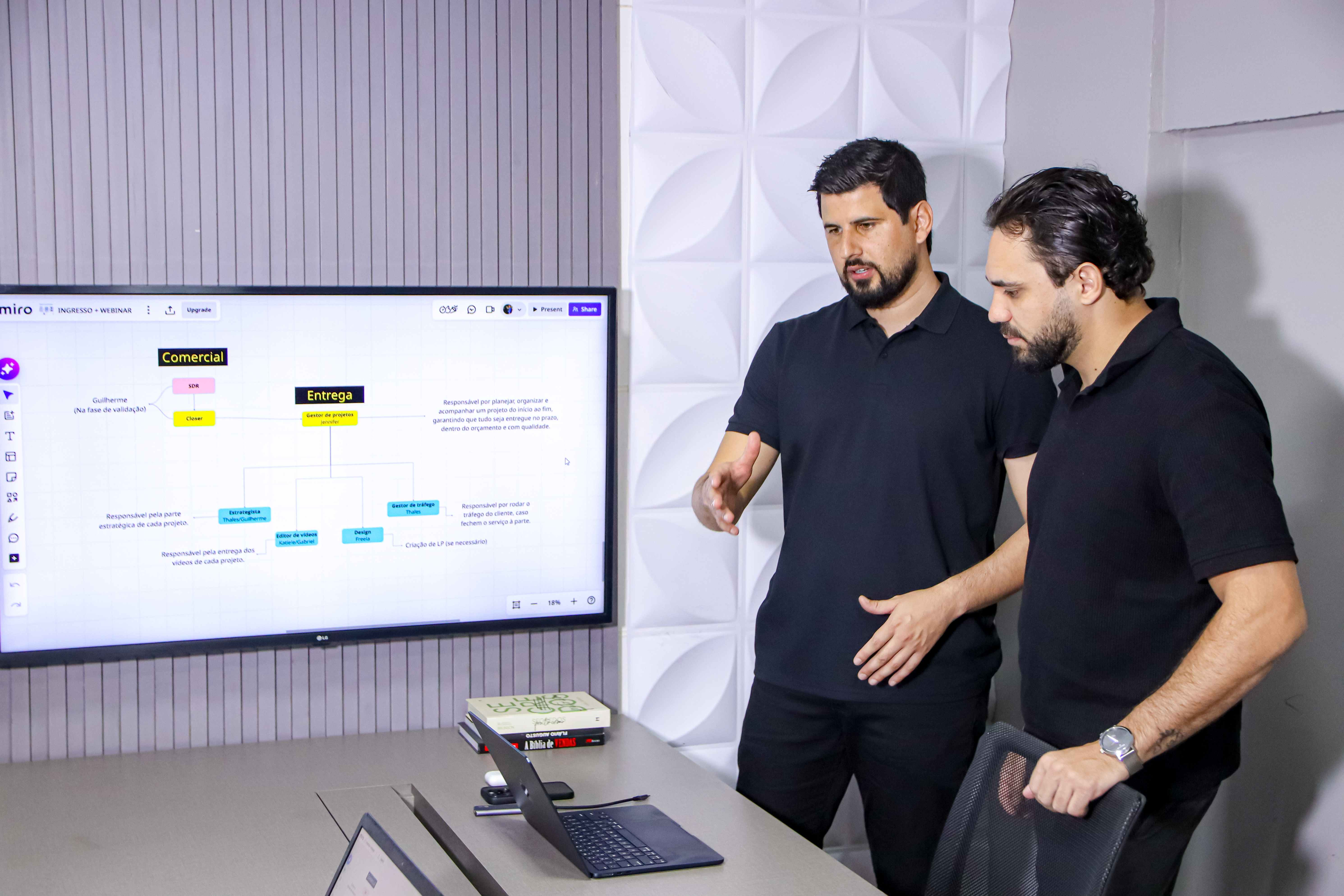 Thales e Guilherme, sócios da GT Assessoria, em reunião de estratégia